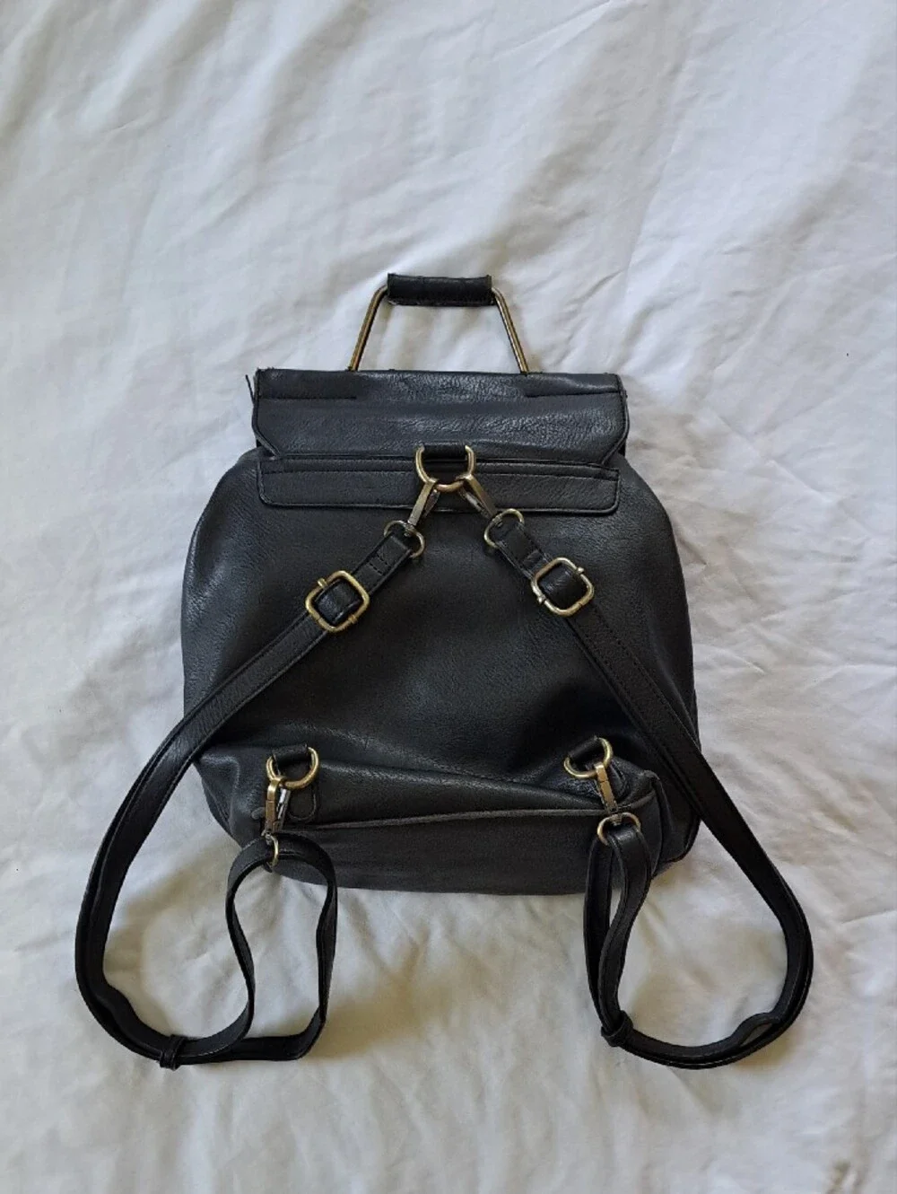 Antik Kraft Black Vegan Leather Convertible Backpack Purse with Gold-Tone Handle